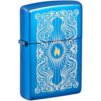 Zippo Windproof Pocket Lighter Fancy Flame Design High Polish Blue 46424 ,