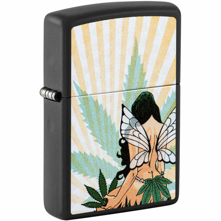Zippo Windproof Pocket Lighter Cannabis Fairy Design Matte Black Metal 46576 ,