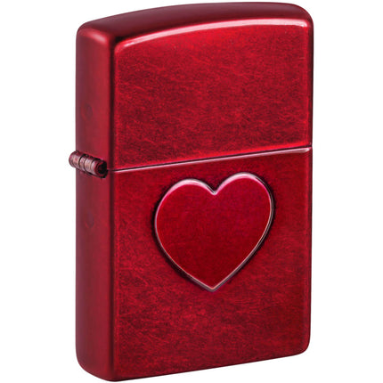 Zippo Windproof Pocket Lighter Stamped Heart Design Candy Apple Red Metal 46588 ,