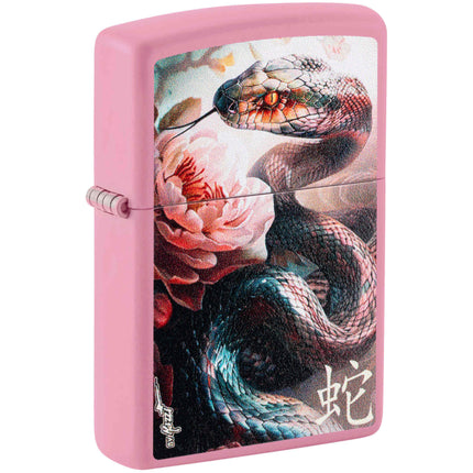 Zippo Windproof Pocket Lighter Mazzi Snake and Flower Matte Pink Metal 46685 ,