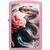 Zippo Windproof Pocket Lighter Mazzi Snake and Flower Matte Pink Metal 46685 ,