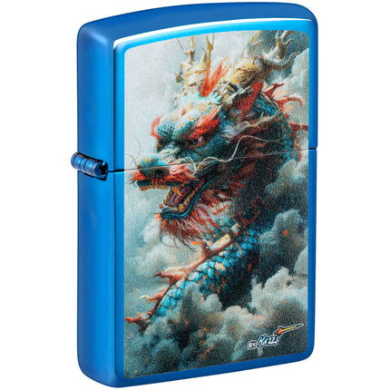 Zippo Windproof Pocket Lighter Mazzi Dragon Design High Polish Blue Metal 46686 ,
