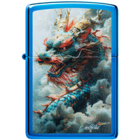 Zippo Windproof Pocket Lighter Mazzi Dragon Design High Polish Blue Metal 46686 ,