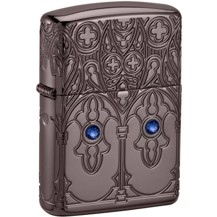 Zippo Windproof Pocket Lighter Gothic Window Design Armor Black Ice Metal 46753 ,