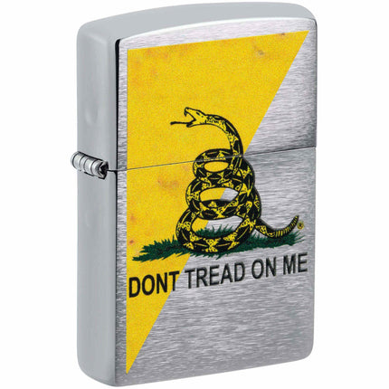 Zippo Windproof Pocket Lighter Dont Tread On Me Brushed Chrome Metal 48118 ,