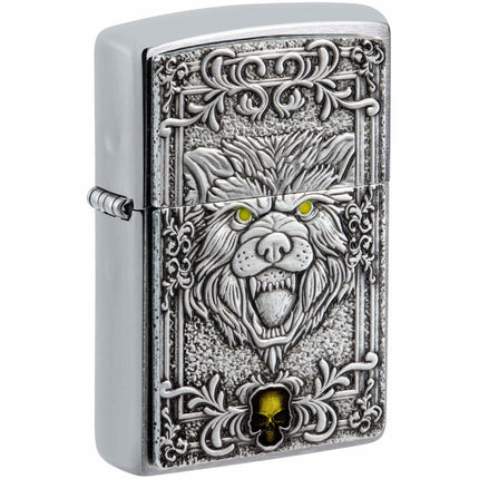 Zippo Windproof Pocket Lighter Wolf Emblem Design Brushed Chrome Metal 48690 ,