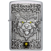 Zippo Windproof Pocket Lighter Wolf Emblem Design Brushed Chrome Metal 48690 ,