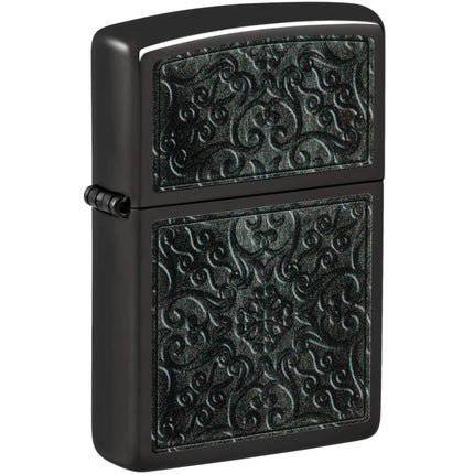 Zippo Windproof Lighter Intricate Scrollwork Design High Polish Black 48961 ,