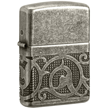 Zippo Windproof Lighter Medieval-Inspired Pattern Antique Silver Finish 49290 ,
