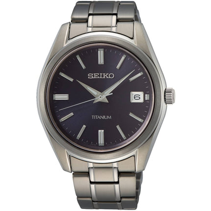 Seiko Men's Watch - Classic Quartz Dark Blue Dial Titanium Bracelet | SUR373P1 ,