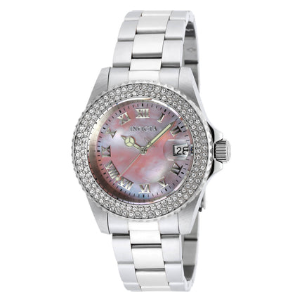 Invicta 19874 Women's Angel Crystal Accented Bezel Pink MOP Dial Steel Bracelet Dive Watch ,