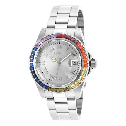 Invicta 20021 Women's Angel Crystal Accented Bezel Silver Dial Steel Bracelet Dive Watch ,