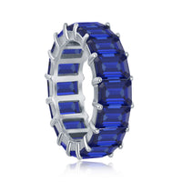 Sterling Silver 6mm Created Sapphire Rectangle Radiant-Cut Eternity Band Ring - W-2324 ,