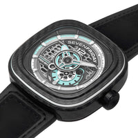 SevenFriday Men's Watch - P-Series Jade Carbon Semi-Skeleton Dial Strap | PS3-01 ,