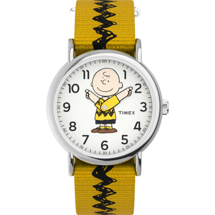 Timex Unisex Watch - Peanuts Charlie Brown Quartz Yellow and Black Strap | TW2R41100 ,