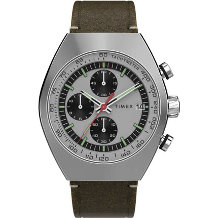 Timex Men's Watch - Legacy Chrono Silver and Black Dial Leather Strap | TW2W50100 ,