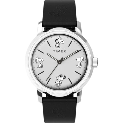Timex Men's Watch - Marlin Peanuts Sketch Automatic Black Leather Strap | TW2W54000 ,
