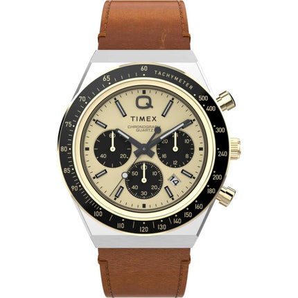 Timex Men's Watch - Marlin Chrono Gold tone and Black Dial Brown Strap | TW2W64400 ,