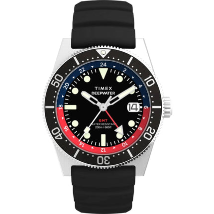 Timex Men's Watch - Deepwater Reef GMT Black Dial Synthetic Rubber Strap | TW2W75000 ,