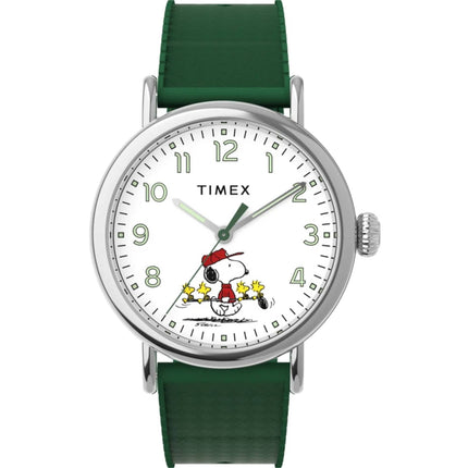 Timex Women's Watch - Peanuts White Dial Green Synthetic Rubber Strap | TW2W78900 ,