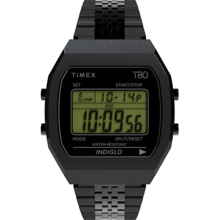 Timex Men's Watch - T80 Grey Digital Dial Black Stainless Steel Bracelet | TW2W91600 ,