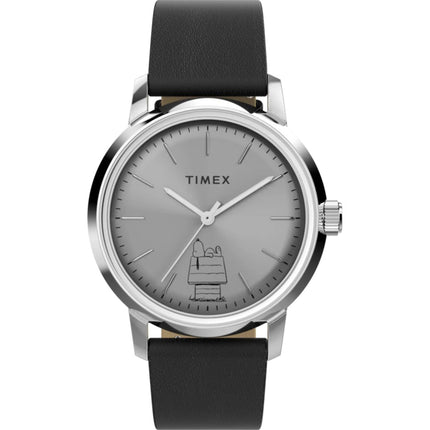 Timex Men's Watch - Marlin Peanuts Automatic Silver Dial Leather Strap | TW2Y10000 ,