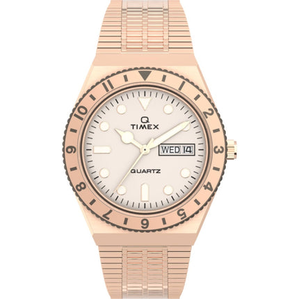 Timex Women's Watch - Q Quartz Cream Dial Rose Gold Steel Bracelet | TW2U95700 ,