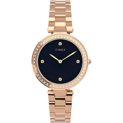 Timex Women's Watch - Trend Crystal Bezel Blue Dial Rose Gold Bracelet | TW2V24600 ,