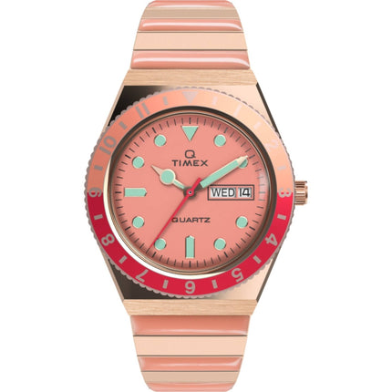 Timex Women's Watch - Q Malibu Rotating Bezel Pink Dial Expansion Bracelet | TW2V38600 ,
