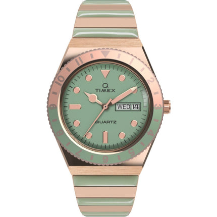 Timex Women's Watch - Q Malibu Quartz Green Dial Two Tone Bracelet | TW2V38700 ,