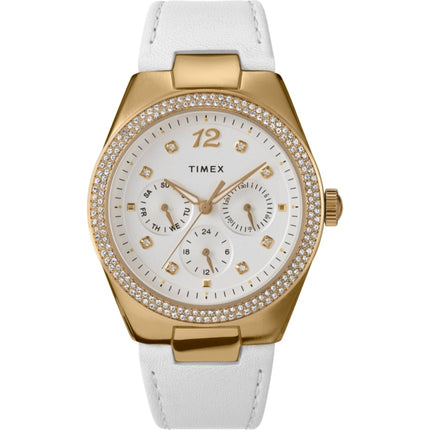 Timex Women's Watch - Simone Chrono Crystal Bezel White Dial Leather Strap | TW2V80500 ,