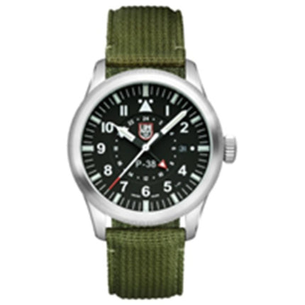 Luminox Men's Watch - P–38 Lightning Steel Case Black Dial Green Strap | XA.IE21 ,