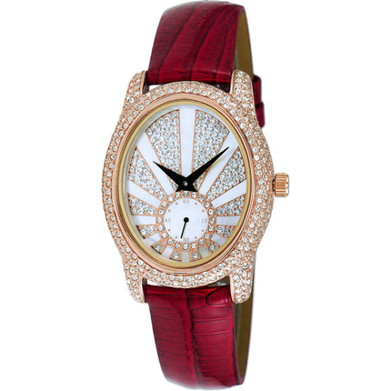 Adee Kaye Women's Watch - Flushy Quartz White Dial Red Leather Strap | AK2003-LRG ,