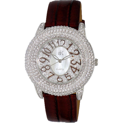 Adee Kaye Women's Watch - Bello Silver and White Mop Dial Brown Strap | AK2117-LBN ,