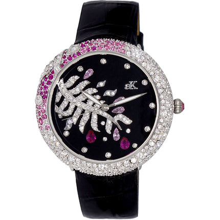 Adee Kaye Women's Watch - Majestic Quartz Black Dial Leather Strap | AK2118-LBK ,