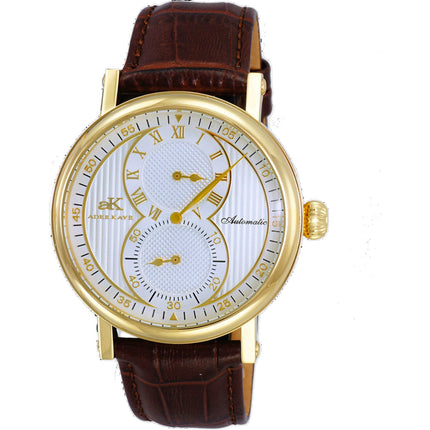 Adee Kaye Men's Watch - Mondo Automatic Silver Tone Dial Brown Strap | AK5665-MGSV ,