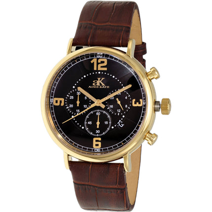 Adee Kaye Men's Watch - Mano Quartz Black Dial Brown Leather Strap | AK6178-MGBK_BN ,