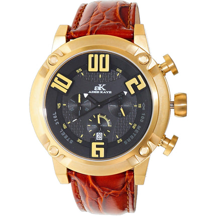 Adee Kaye Men's Watch - Blitz Quartz Black Dial Brown Leather Strap | AK7280-MG-RDO ,