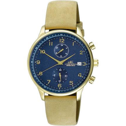 Adee Kaye Men's Watch - Maze Quartz Blue Dial Tan Leather Strap | AK7501-MGBU-LTAN ,