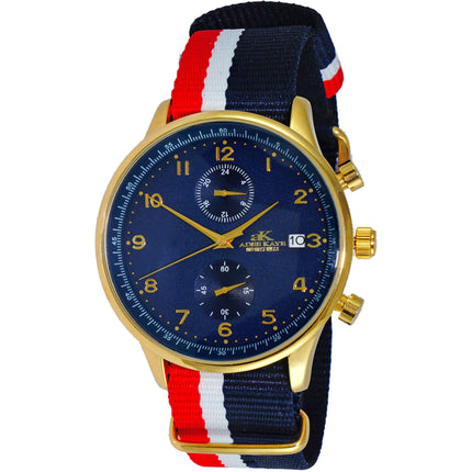 Adee Kaye Men's Watch - Maze Quartz Chrono Blue Dial Nylon Strap | AK7501-MGBU-NYB ,