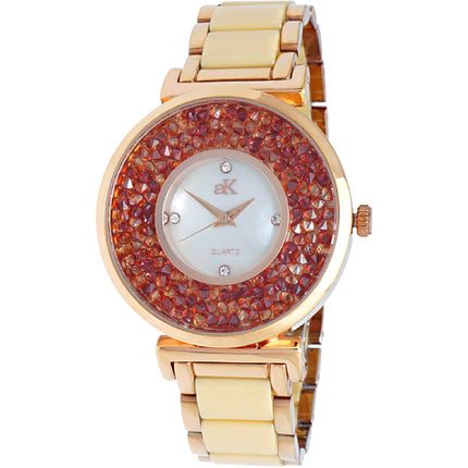 Adee Kaye Women's Watch - Pisa Quartz Red and White Mop Dial Steel Bracelet | AK8664 ,