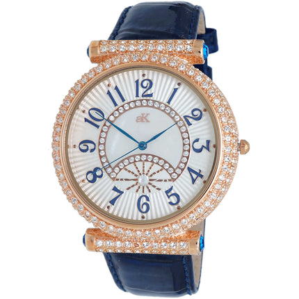 Adee Kaye Men's Watch - Florence White Dial Blue Leather Strap Crystal | AK8684 ,