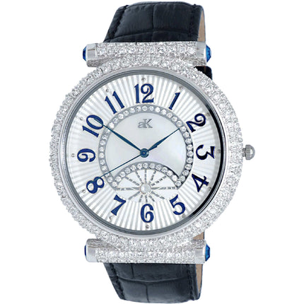 Adee Kaye Men's Watch - Florence Quartz White Dial Black Leather Strap | AK8685 ,