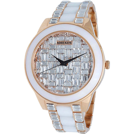 Adee Kaye Women's Watch - Venice Quartz White and Rose Gold Steel Crystal | AK8788 ,