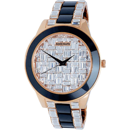 Adee Kaye Women's Watch - Venice Quartz Black and Rose Gold Steel Bracelet | AK8789 ,