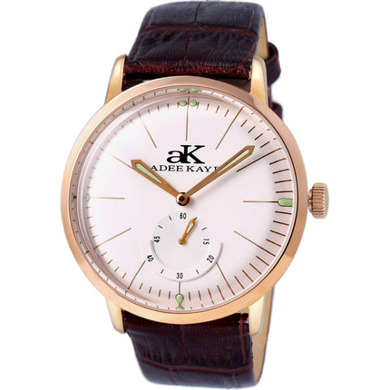 Adee Kaye Men's Watch - Simplicity White Dial Brown Leather Strap | AK9044N-MRG ,