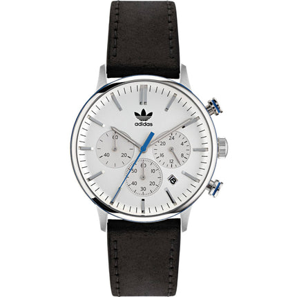 Adidas Men's Watch - Originals Chrono White Dial Black Leather Strap | AOSY22011 ,