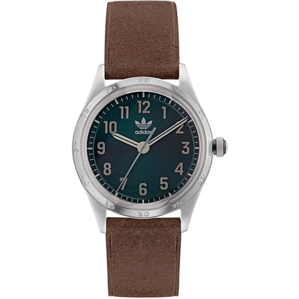 Adidas Men's Watch - Originals Quartz Green Dial Brown Leather Strap | AOSY22527 ,