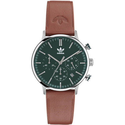 Adidas Men's Watch - Originals Chrono Green Dial Brown Leather Strap | AOSY22531 ,