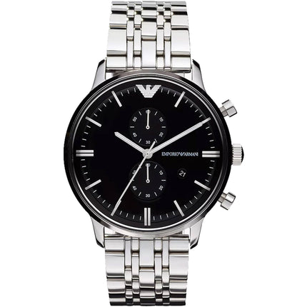 Armani Men's Watch - Classic Quartz Black Dial Stainless Steel Bracelet | AR0389 ,